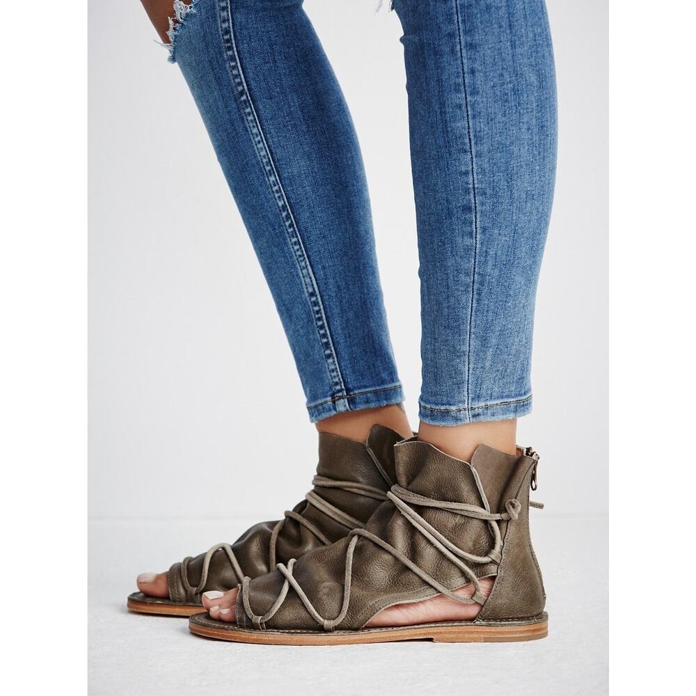 Baske x Free People Leather Open Toe Lace Up Back Zip Gladiator Sandals Womens 7